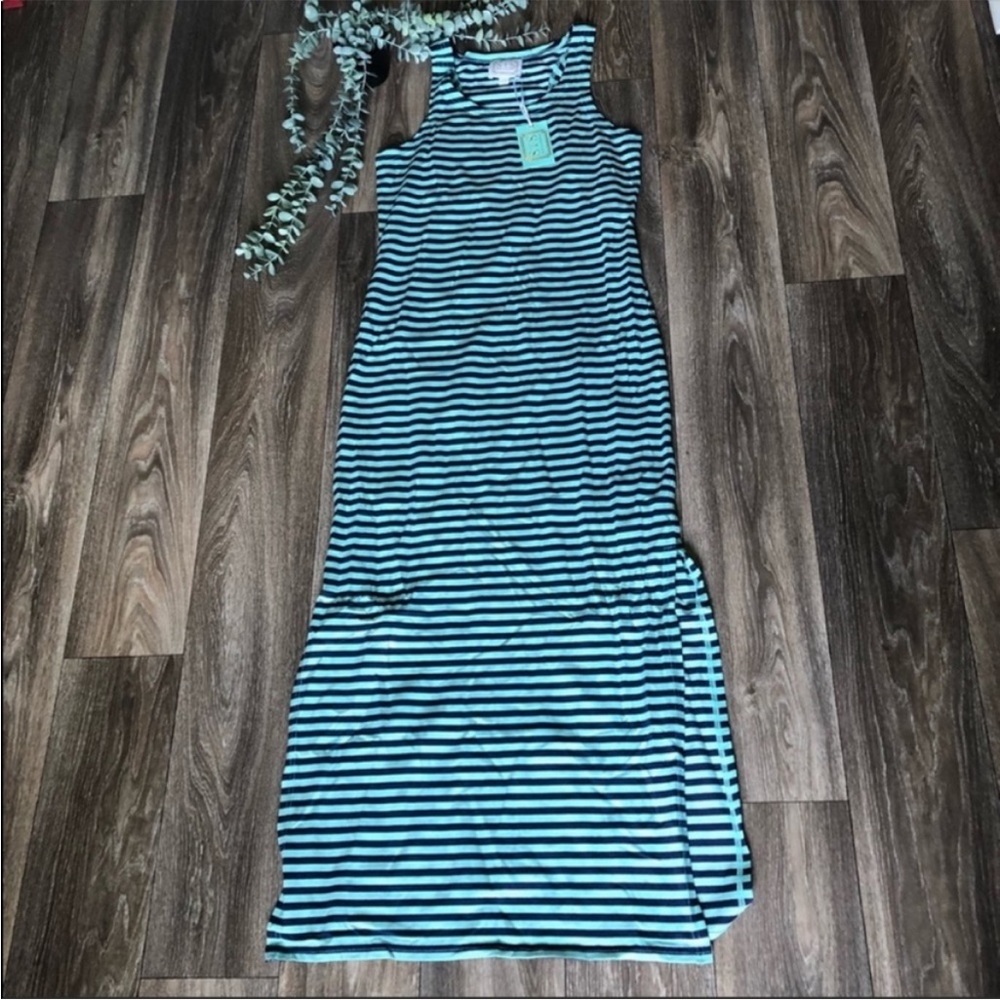 New Sail To Sable Blue Mint Striped Maxi Dress